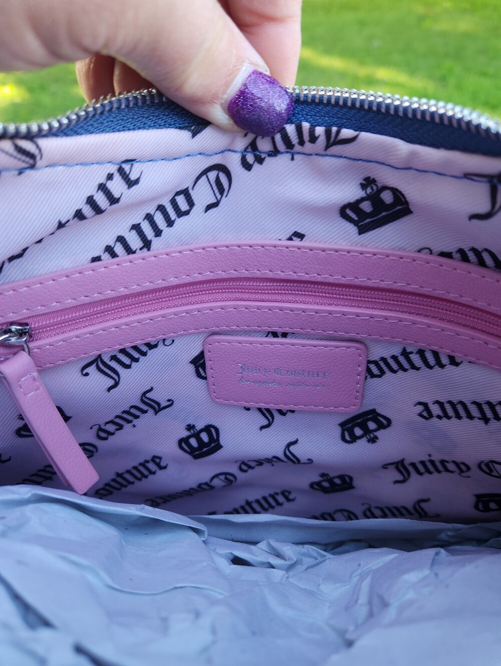 Juicy Couture Blue Jean Denim Shoulder Bag with Pink Logo NWT - Picture 4 of 9